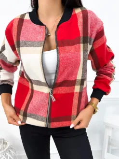 Czerwono-Kremowa Bluza w Kratę 12695-142-C|Modna Kiecka Sale