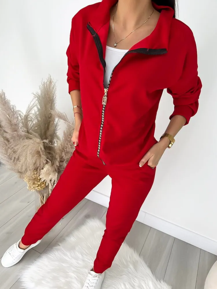 Czerwony Komplet Bluza + Spodnie 12817-104-C|Modna Kiecka New