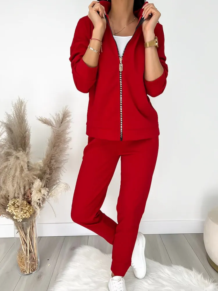 Czerwony Komplet Bluza + Spodnie 12817-104-C|Modna Kiecka New