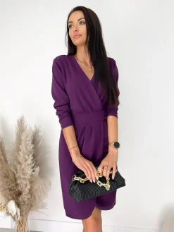 Fioletowa Kopertowa Sukienka 11623-80-D|Modna Kiecka Hot