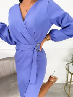 Fioletowa Kopertowa Sukienka z Ozdobą 13511-12-C|Modna Kiecka Fashion