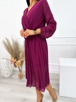Fioletowa Plisowana Sukienka z Paseczkiem 11005-110-C|Modna Kiecka Fashion