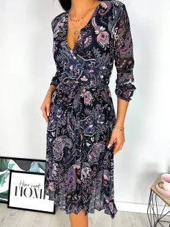 Fioletowa Plisowana Sukienka ze Wzorem 11831-353-A|Modna Kiecka Fashion