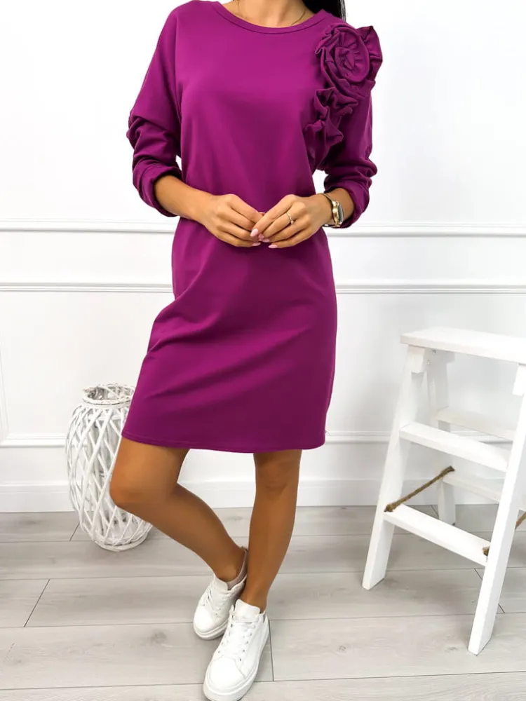 Fioletowa Sukienka z Kieszeniami i Ozdobą 12980-110-B|Modna Kiecka Discount