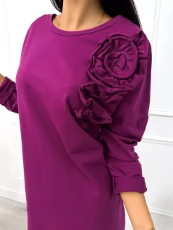 Fioletowa Sukienka z Kieszeniami i Ozdobą 12980-110-B|Modna Kiecka Discount