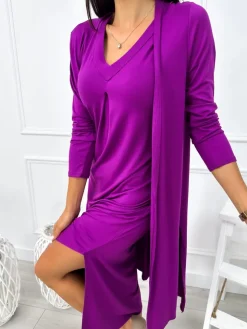 Fioletowy Komplet Sukienka + Kardigan 12877-101-E|Modna Kiecka Online