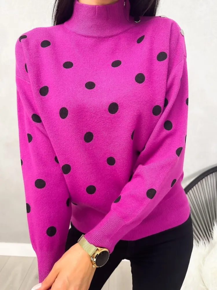 Fioletowy Sweterek w Grochy 12919-118-H|Modna Kiecka Online