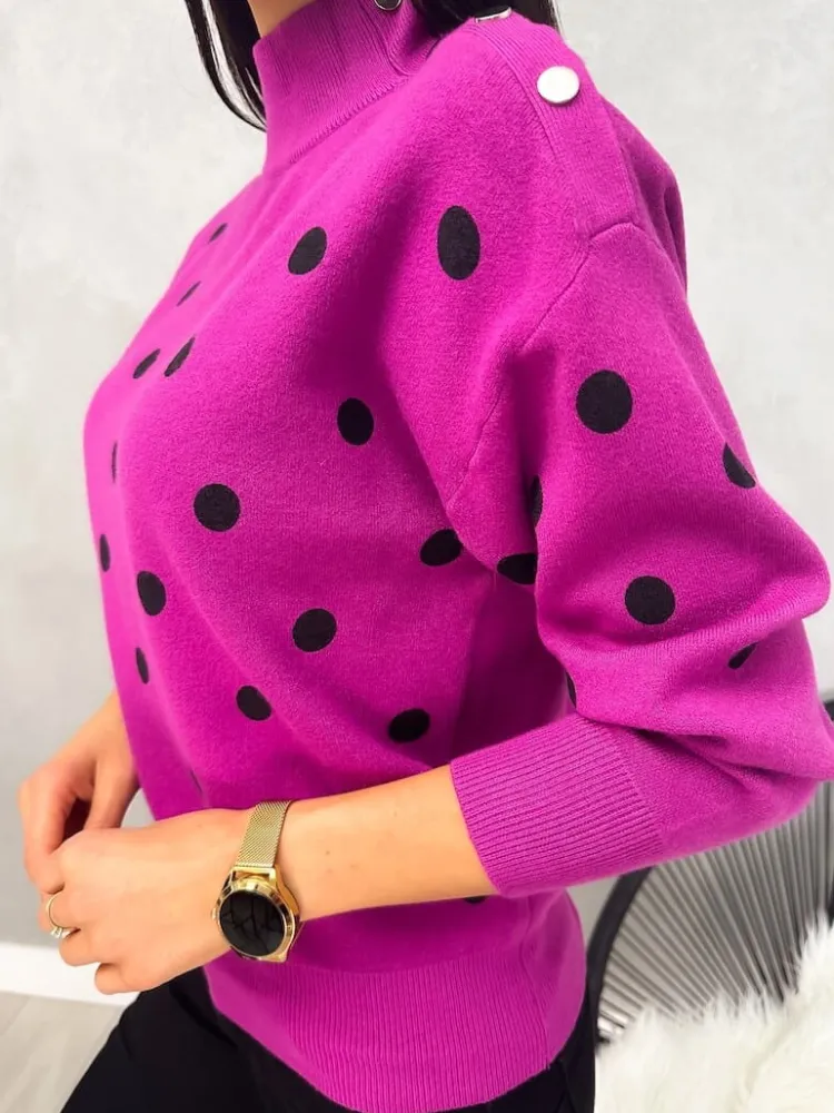 Fioletowy Sweterek w Grochy 12919-118-H|Modna Kiecka Online