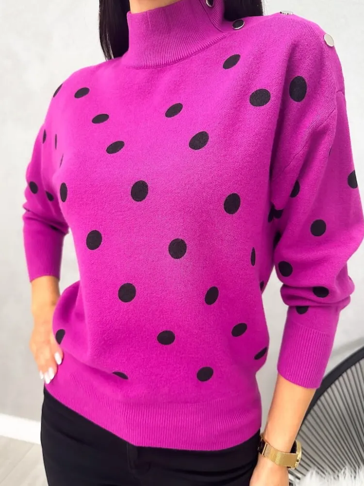 Fioletowy Sweterek w Grochy 12919-118-H|Modna Kiecka Online