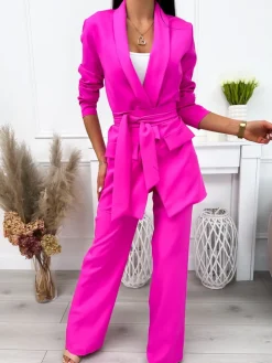 Fuksjowy Komplet Marynarka + Spodnie 9613-346-L|Modna Kiecka Outlet