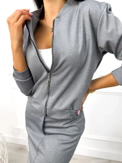Grafitowy Dresowy Komplet ze Spódnicą 12853-410-E|Modna Kiecka Fashion