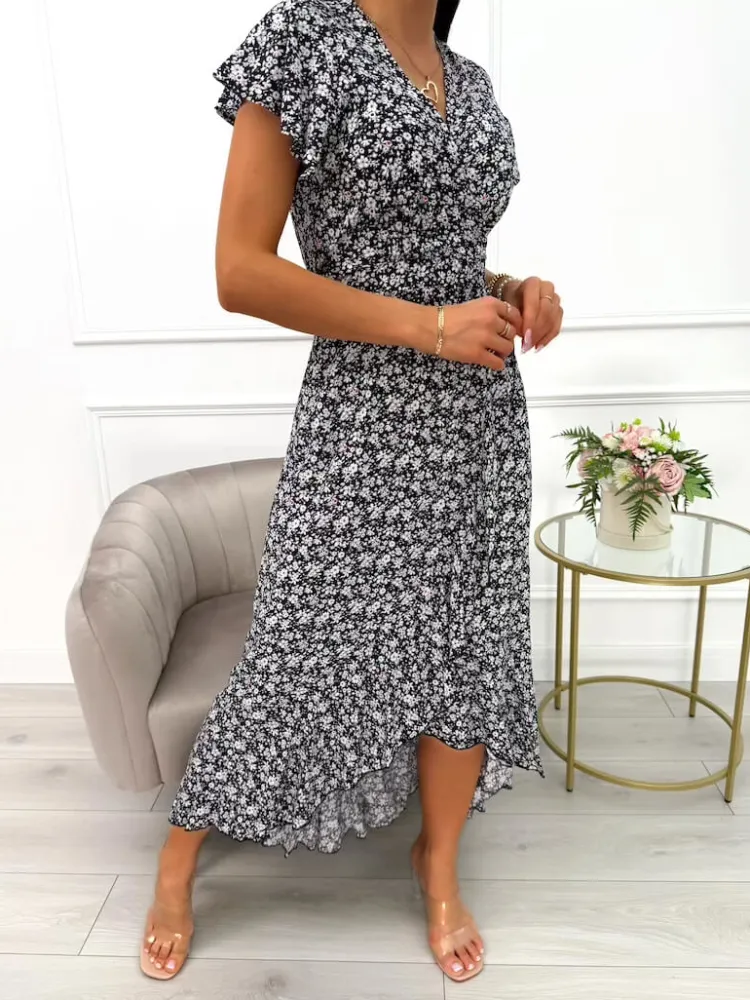 Granatowa Asymetryczna Sukienka 14042-140-C|Modna Kiecka Discount