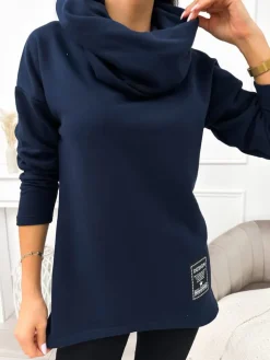 Granatowa Bluza z Kominem 11617-197-C|Modna Kiecka Clearance