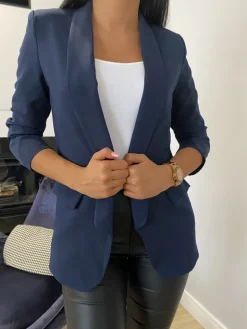 Granatowa Klasyczna Marynarka 11460-127-J|Modna Kiecka Fashion