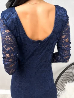 Granatowa Koronkowa Sukienka Maxi 13227-184-C|Modna Kiecka New