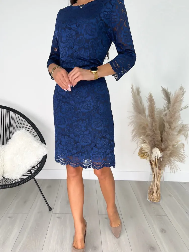 Granatowa Koronkowa Sukienka 11436-505-A|Modna Kiecka Fashion