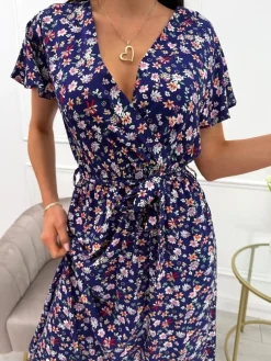 Granatowa Sukienka Maxi w Kwiaty  13924-532-B|Modna Kiecka Hot