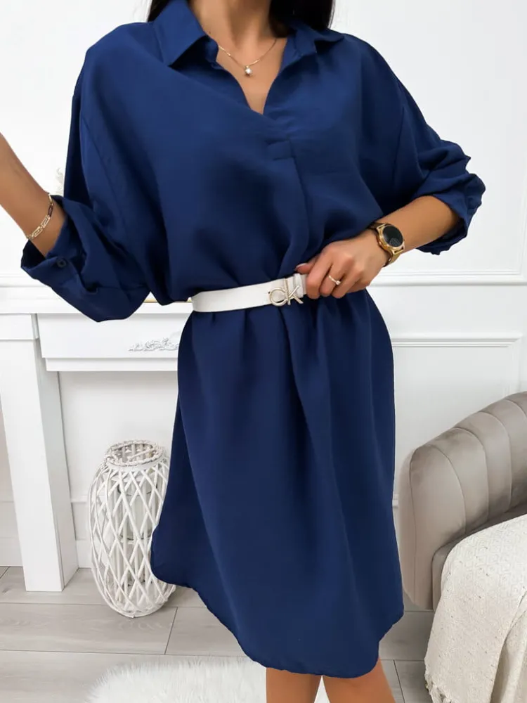 Granatowa Sukienka Oversize 11646-158-B|Modna Kiecka Outlet