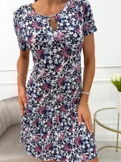 Granatowa Sukienka w Kwiaty Plus Size 13972-188-Q|Modna Kiecka Outlet