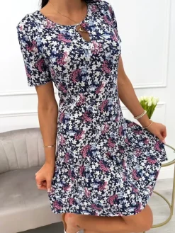 Granatowa Sukienka w Kwiaty Plus Size 13972-188-Q|Modna Kiecka Outlet