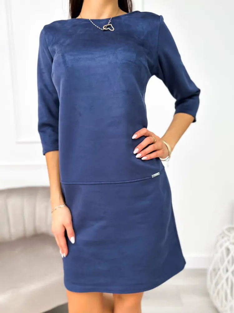 Granatowa Zamszowa Sukienka 11132-281-E|Modna Kiecka Fashion
