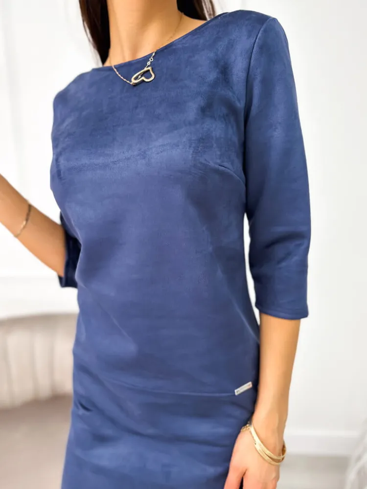 Granatowa Zamszowa Sukienka 11132-281-E|Modna Kiecka Fashion
