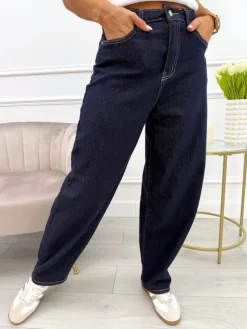 Granatowe Jeansowe Spodnie o Kroju Baggy 13830-323-Q|Modna Kiecka Fashion