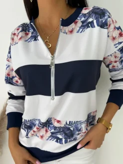 Granatowo-Biała Bluza z Ozdobnymi Wstawkami 11633-410-A|Modna Kiecka Outlet