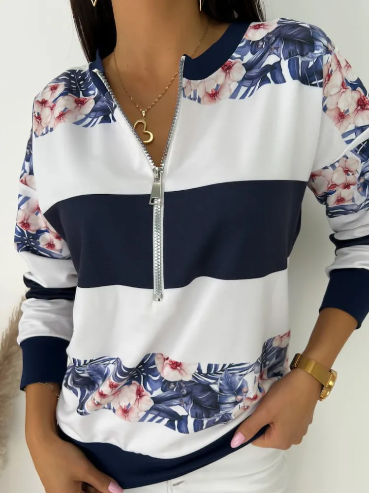 Granatowo-Biała Bluza z Ozdobnymi Wstawkami 11633-410-A|Modna Kiecka Outlet