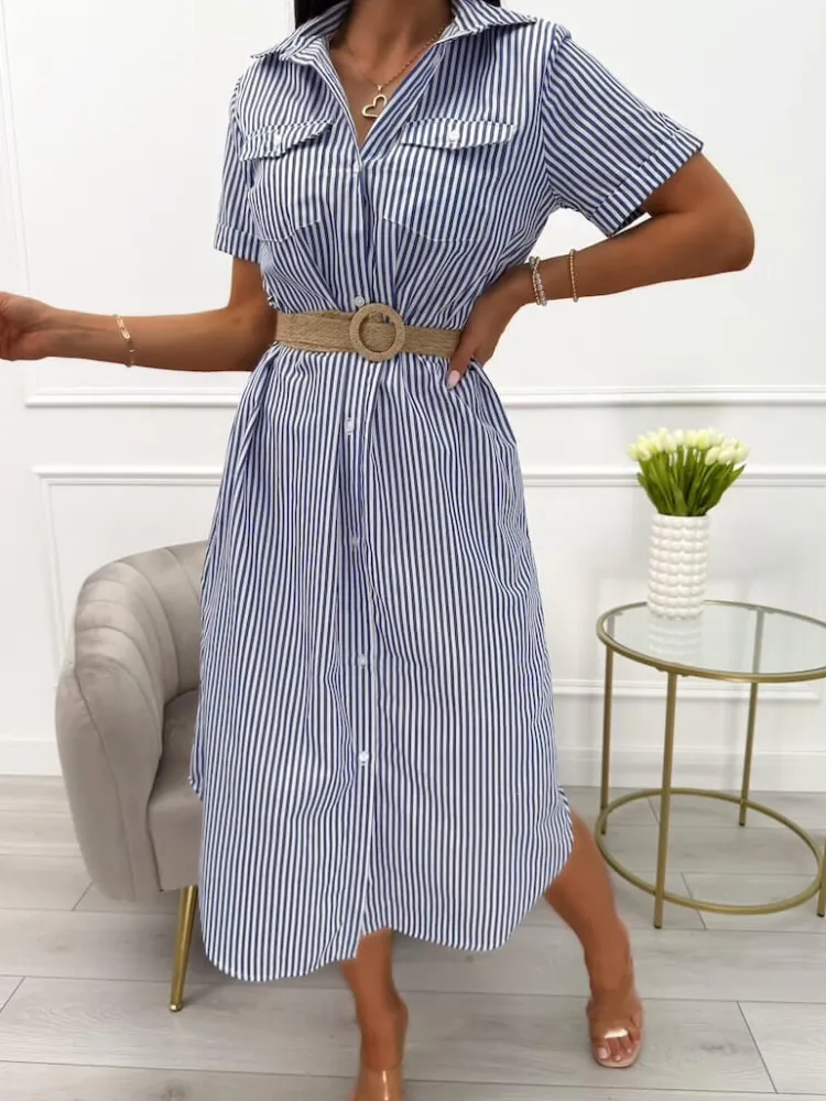 Granatowo-Biała Sukienka w Paski 13975-102-B|Modna Kiecka Outlet
