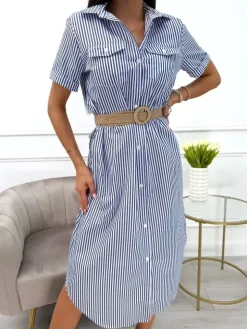Granatowo-Biała Sukienka w Paski  13975-102-B|Modna Kiecka Outlet
