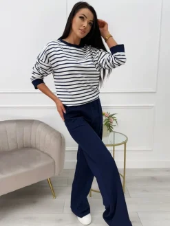 Granatowo-Biały Komplet w Paski 13618-145-C|Modna Kiecka Fashion