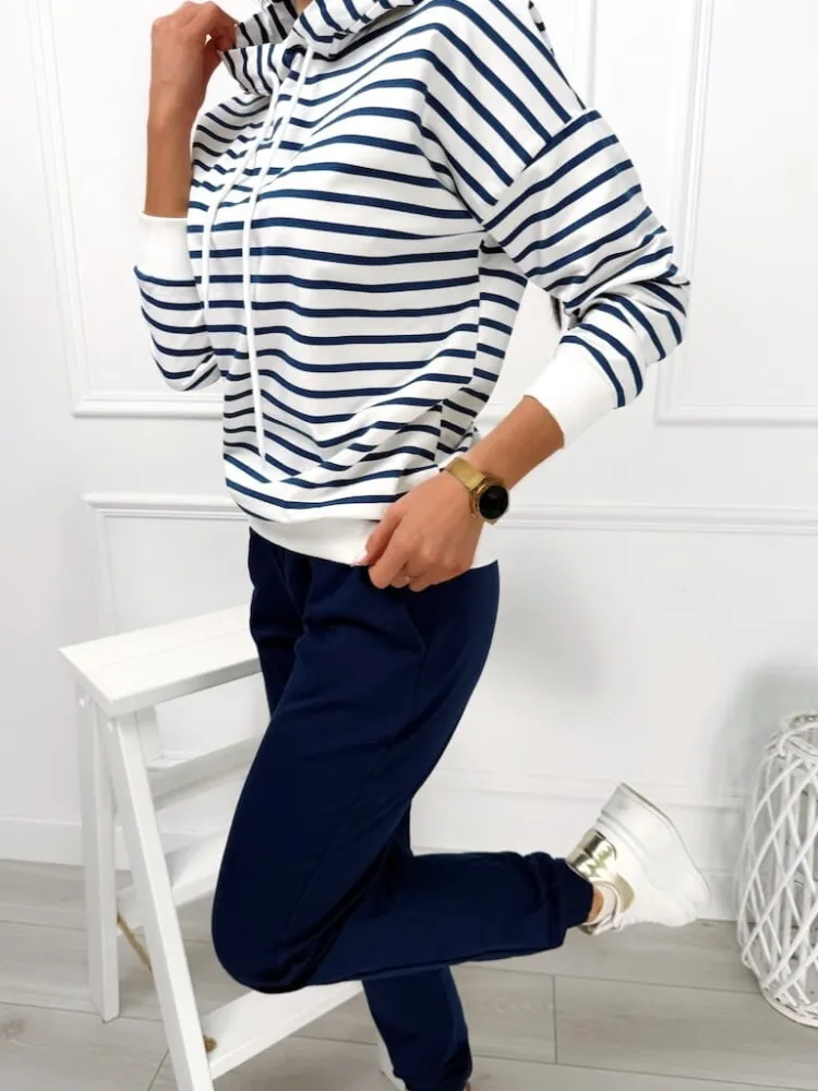 Granatowo-Biały Komplet w Paski 13466-60-D|Modna Kiecka Fashion