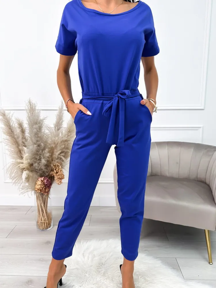 Granatowy Kombinezon z Paskiem 10203-43-G|Modna Kiecka Outlet