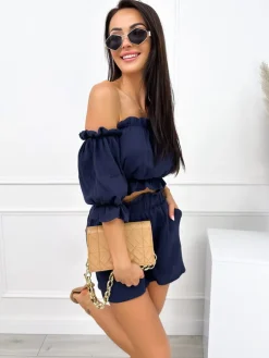 Granatowy Komplet Crop Top + Spodenki 12534-414-B|Modna Kiecka Online