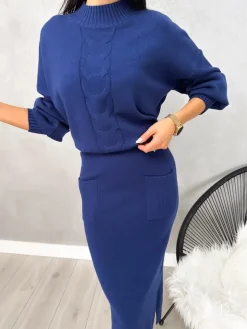 Granatowy Komplet Sweterek + Spódnica 13147-211-D|Modna Kiecka Outlet