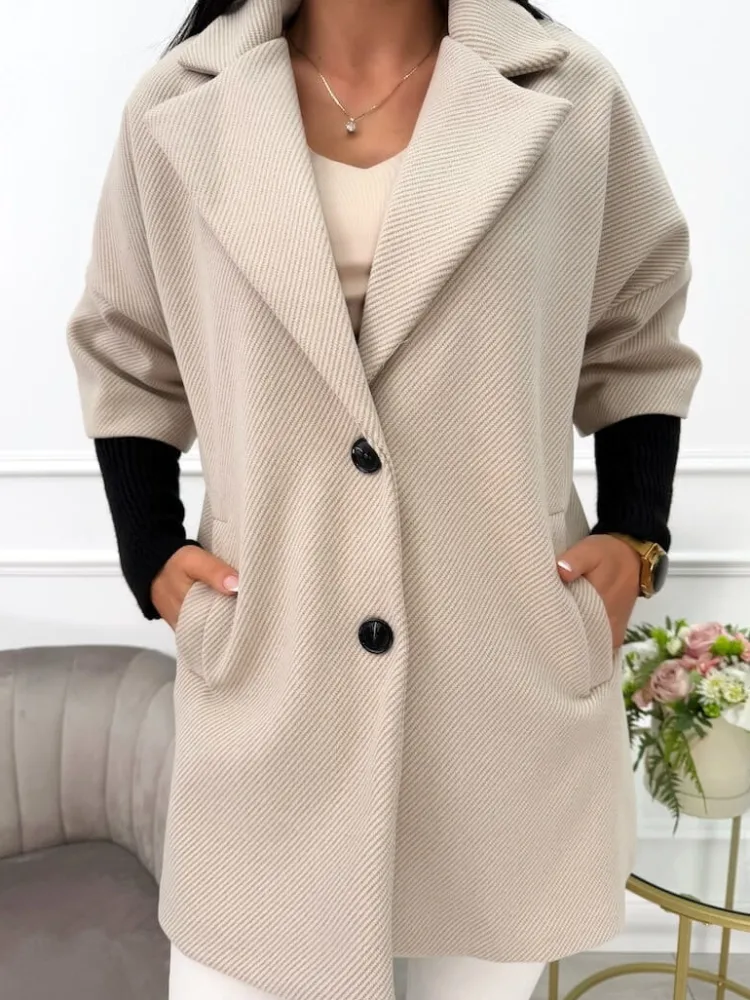 Jasnobeżowy Płaszcz ze Ściągaczem 12940-232-E|Modna Kiecka Discount