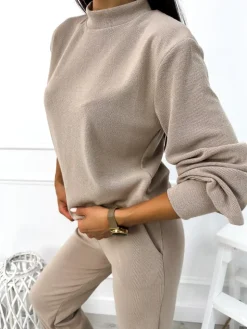 Jasnobeżowy Sweterkowy Komplet 12811-72-D|Modna Kiecka Clearance