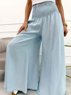 Jasnobłękitne Jeansowe Spodnie z Szeroką Nogawką 12588-69-D|Modna Kiecka Hot
