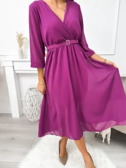 Jasnofioletowa Sukienka z Paskiem 11143-406-E|Modna Kiecka Best