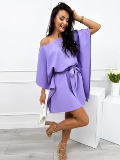 Jasnofioletowa Wiązana Sukienka Nietoperz 11446-428-N|Modna Kiecka Hot