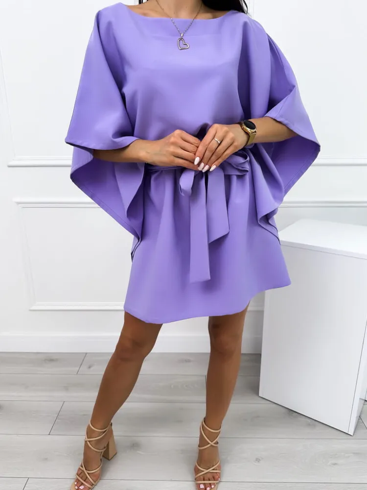 Jasnofioletowa Wiązana Sukienka Nietoperz 11446-428-N|Modna Kiecka Hot