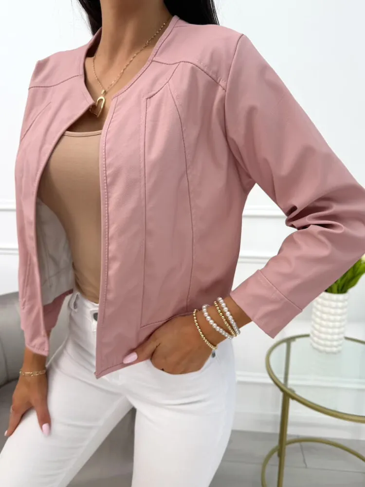 Jasnoróżowa Narzutka z Ekoskóry 11464-225-L|Modna Kiecka Clearance