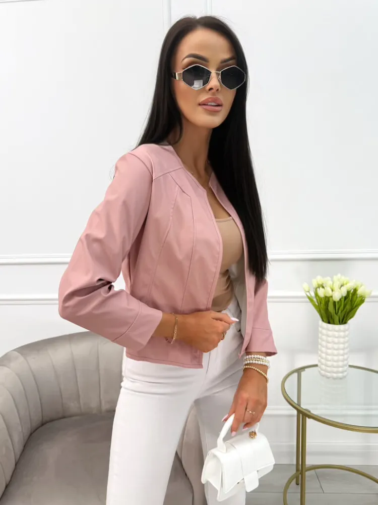 Jasnoróżowa Narzutka z Ekoskóry 11464-225-L|Modna Kiecka Clearance