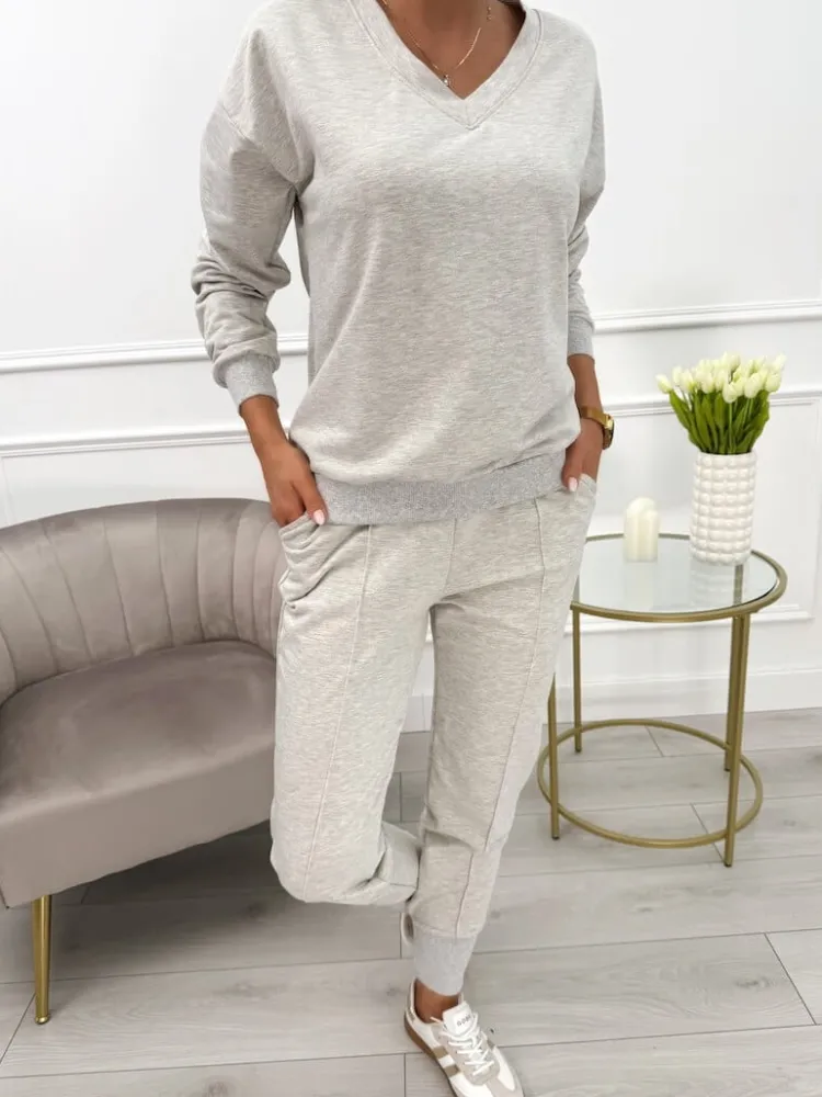 Jasnoszary Komplet Bluza + Spodnie 10557-115-P|Modna Kiecka Discount