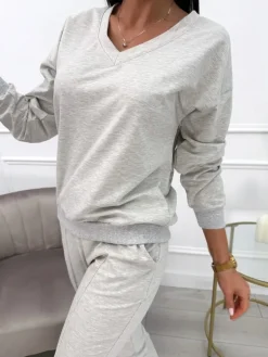 Jasnoszary Komplet Bluza + Spodnie 10557-115-P|Modna Kiecka Discount