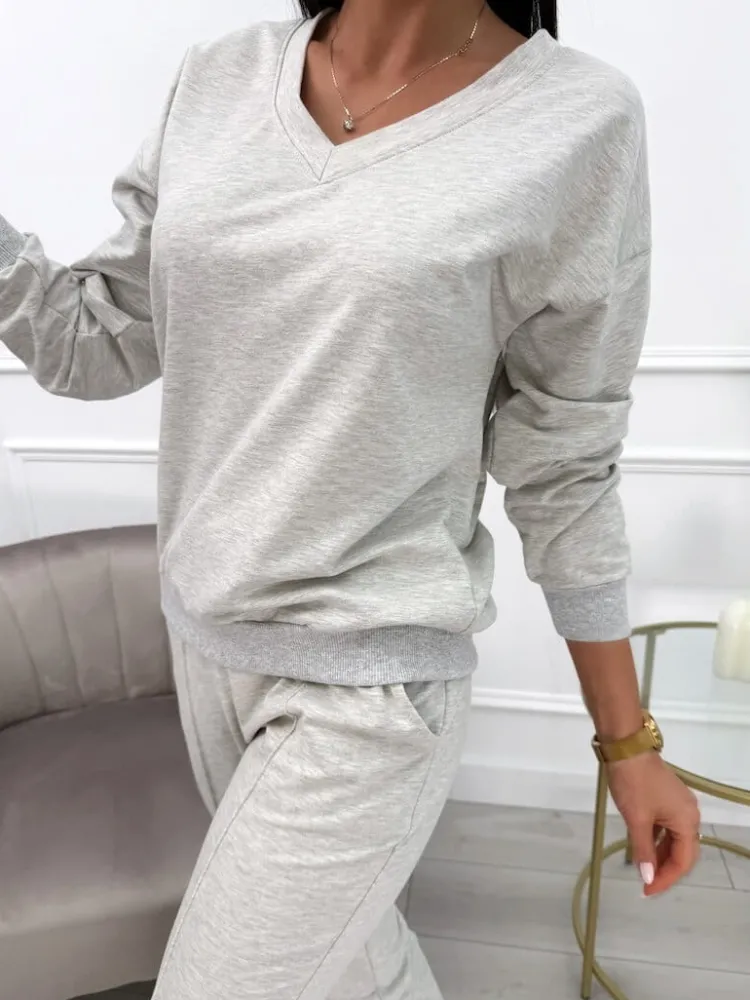 Jasnoszary Komplet Bluza + Spodnie 10557-115-P|Modna Kiecka Discount