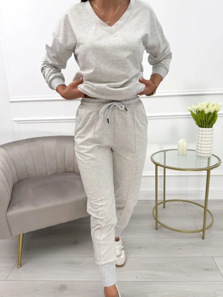 Jasnoszary Komplet Bluza + Spodnie 10557-115-P|Modna Kiecka Discount