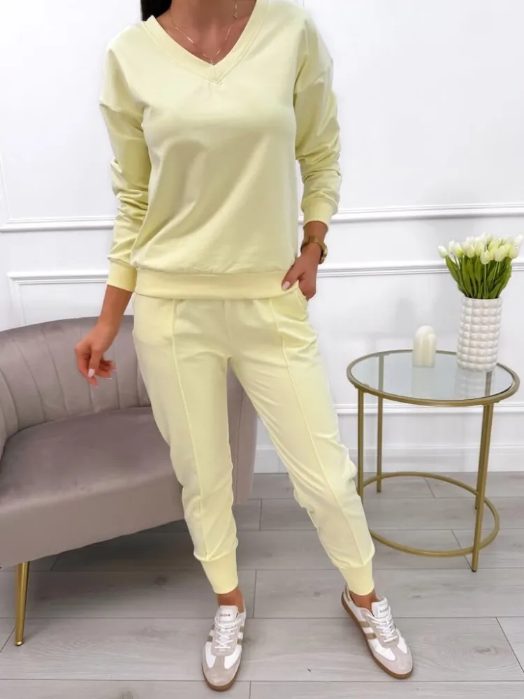 Jasnożółty Komplet Bluza + Spodnie 10557-115-R|Modna Kiecka Discount