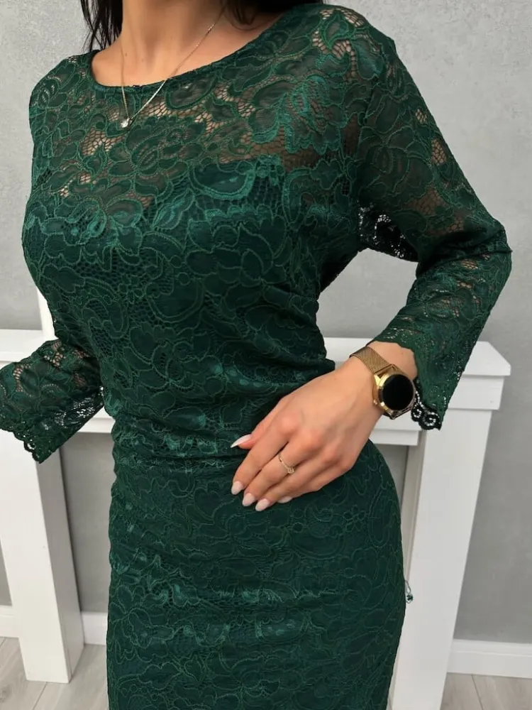 Jasnozielona Koronkowa Sukienka 13278-67-E|Modna Kiecka Hot